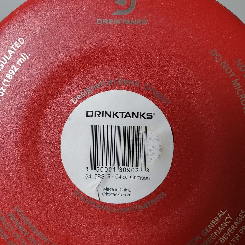 Drinktanks 64oz‎ Vacuum Insulated Travel Cup Mug Growler Crimson Red Camping New - Picture 6 of 11